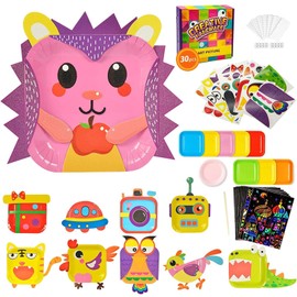Rongbaor 30Pcs Square Paper Plate Art Kit for Kids, DIY Animals Paper Plates Art Sets Crafts for Kids Plate Art Kit for 3-12 Year Olds Preschool Education Boys and Girls Eve Christmas Birthday