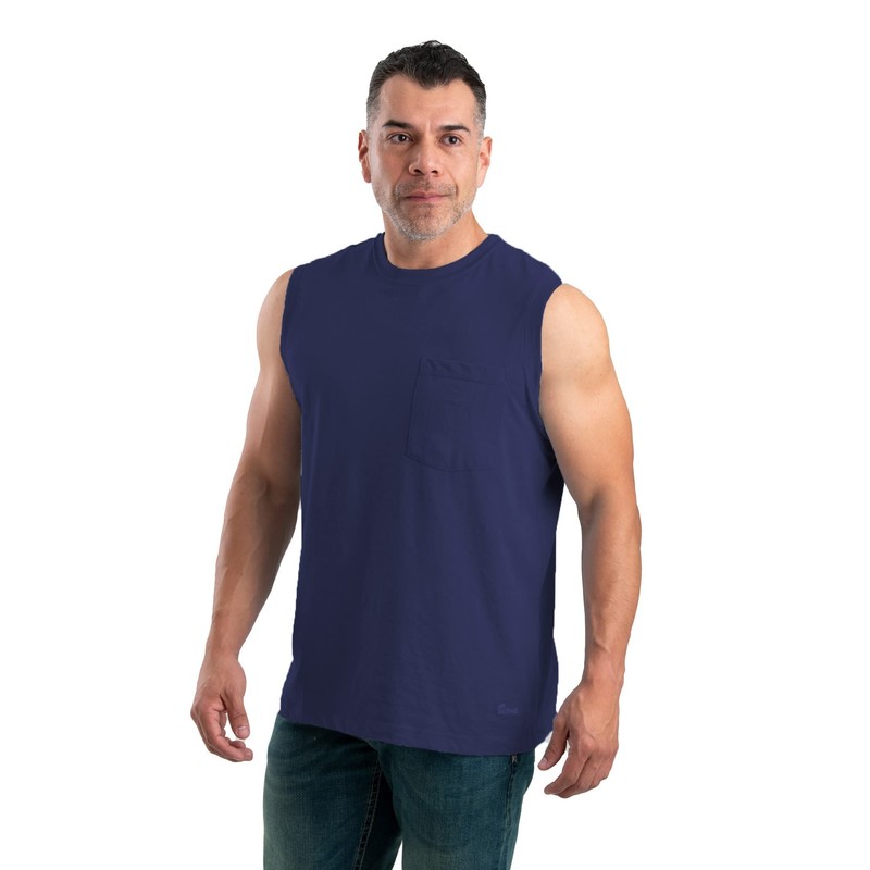 Berne Men's Lightweight Performance Sleeveless Pocket T-Shirt, X-Large, Regular, Space