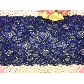 15CM Width Europe Floral Pattern Elastic Nylon Lace Trim,Curtain Tablecloth Slipcover Bridal DIY Clothing/Accessories.(4 Yards in one Package) (Navy Blue)