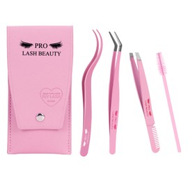 PRO Lash Tweezers Eyelash Applicator for Lash Clusters 3 in 1 DIY Lash Extension Tweezers Kit Eyelash Tweezers with Lash Brush(3 pcs-02)