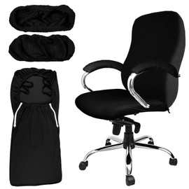 Tatuo 3 Pcs Computer Office Chair Cover Universal Rotating Chair Slipcovers Protector Removable Washable Office Chair Armrest Covers with Zipper for High Back Chair Seat Backrest (Black, Large)