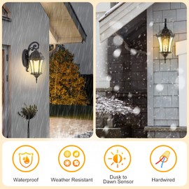 GOALPLUS Black Wall Lantern Light with Dusk to Dawn Sensor, 2 Pack Outdoor Wall Light for Porch Door, Large Wall Mount Sconce for Garage
