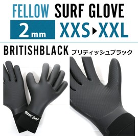 FELLOW Surf Gloves, 0.08 inch (2 mm), Surfing Skin, Waterproof, Cold Protection, Winter, Neoprene, Fleece-Lined, Thermal Wetsuit, Japanese Standards, British Black, ML Size