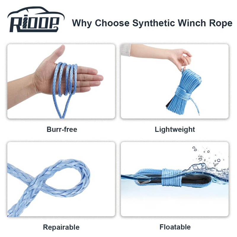 RIOOP Synthetic Winch Rope, 1/4 Inch x 50 Feet 9,500LBs