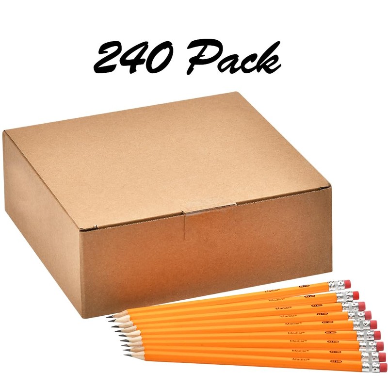 Madisi Wood-Cased #2 HB Pencils, Yellow, Pre-sharpened, Bulk Pack, 240