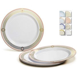 " OCCASIONS" 120 Plates Pack, Disposable Wedding Party Plastic Plates (7.5'' Appetizer/Dessert Plate, Royal in White/Blush & Gold)