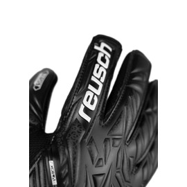 Reusch Attrakt Resist Junior griffige Torwarthandschuhe Fußballhandschuhe für Kinder und Jugendliche für Jungen Mädchen perfekt geeignet für Hartplatz und Kunstrasen, Schwarz
