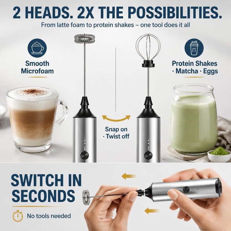 NWUNJ Rechargeable Milk Frother Handheld with Stand, 3-Speed