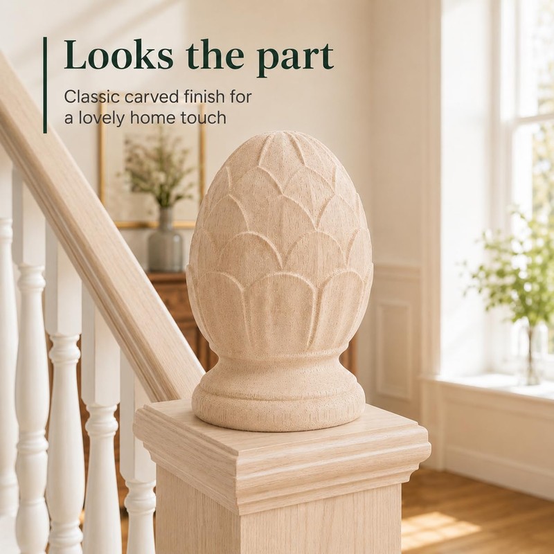 Warmhm Wood Pineapple Finial: Newel Post Cap for Staircase Bannisters