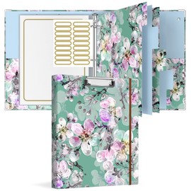 Rouidr 3 Ring Binder with clipboard, 1 inch 8.5 x 11 in Letter Size View Binders Organizer with Dividers Tabs & Clear Sleeves, School Supplies, Office Supplies, Plum Flower