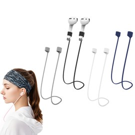 Ansumg Magnetic Anti-Lost Straps for AirPods,Colorful Soft Silicone Sports Lanyard, Neck Rope Cord (black, white, blue，grey)