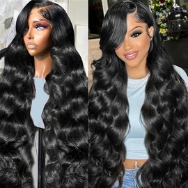 Giginger Body Wave Human Hair Wig 200% Density 13X4 Lace Frontal Wig 18 Inch Full Large Lace Space 13X4 Natural Black Body Wave Wigs Human Hair Pre Plucked For Black Women