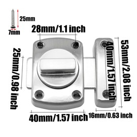 BuxiuGK 1Pcs Door Bolt Rotate Bolt Latch Gate Stainless Steel Lock with 6 Screws for Door Latch for Bathroom Cabinet Door - Silver