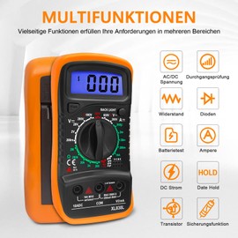 RICOKEY Digital Multimeter Voltmeter Batterietester Spannungsprfer Durchgangsprfer Ohm Volt Ampere Messger?t AC/DC Spannung Strom Widerstand Diode Transistor, Gro?es LCD Anzeige und Hintergrundlicht