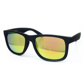 O2 Eyewear 4165 Matte Finish Reflective Color Mirror Square Horn Rimmed Womens Mens Sunglasses (Matte Black, Purple Gold)