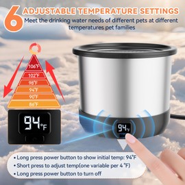 Twinsing 3.5L Heated Water Bowl, Stainless Steel Heated Dog Bowl with Digital Display and Adjustable Temperature, No Spill Outdoor Heated Pet Bowl Provides Warm Water for Dogs, Cats, Chickens, Ducks