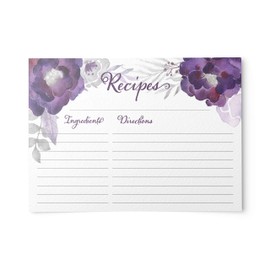 Floral Recipe Cards from Dashleigh, 48 Cards, 4x6 inches, The Gift Collection, Water-Resistant and Double-Sided (Violet Purple)