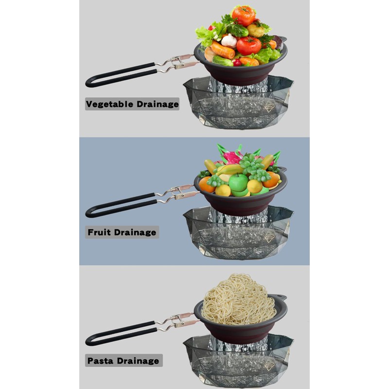 Silicone Collapsible Colander with Handle,Home/RV Kitchen Space Saving Silicone Colander,Drainage