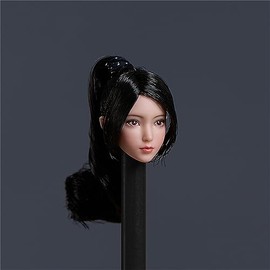 1/12 Long Hair Lolly Girl Cartoon Anime Face Girl Head Sculpture Fit 6 Inch White Skin Body Figure Toy (B)