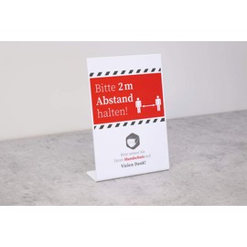APS 98021 Sign - Keep Distance, Mouth Guard Stand 21 x 7 x 30 cm, Acrylic Sign Holder, Table Stand, Restaurant