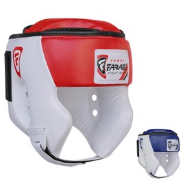 Boxing Head Guard Kick Boxing Head Protection Rex Leather Color Blue & White (White/Red, Medium)