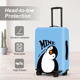 Cute Penguin "Mine" Luggage Cover Set, Cartoon Animal Print Waterproof Suitcase Protector, Travel Accessories for 18-32 Inch Bags