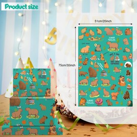 InThink Pack of 5 Capybara Gift Wrapping Paper 20" x 30" Kraft Paper Durable Capybara Wrapping Paper Sheets Pack for Kids Birthday, Party Festive Decoration (Teal Funny Capybara)