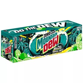 Mountain Dew Baja Blast Zero Sugar Tropical Lime Soda 12 Pack of 12oz Cans MTN