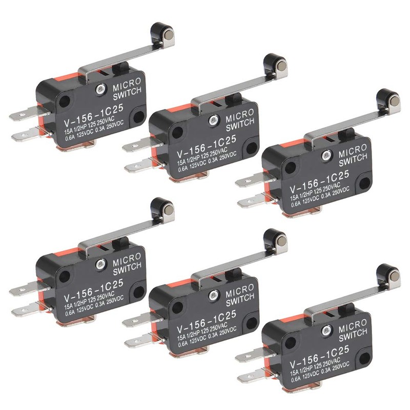 BUYGOO 6Pcs V-156-1C25 Micro Limit Switch with Hinge Roller Momentary