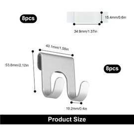 HASLED Pack of 8 Razor Holders for Shower, Silver, No Drilling, Aluminium Hooks for Bathroom, Kitchen & Office, High Load Capacity of the Hook