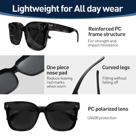 Over Glasses Sunglasses For Women Men, UV400 Protection Polarised Fit Over Lightweight Sunglasses for Driving Fishing Sports Outdoor Glare Reduction (Black, with Case)