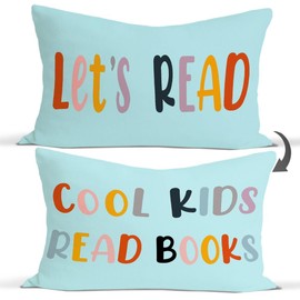 Rusenbao Classroom Reading Blue Pillow Covers - Toddler Reading Nook Kids Decor Daycare for Book Corner Playroom Nursery, Let's Read Cool Kids Read Books, 12 x 20 Inch Pillowcase