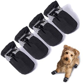 TEOZZO Dog Shoes Dog Boots & Paw Protector, Anti-Slip Sole Winter Dog Booties with Reflective Straps Dog for Small Medium Dogs 4PCS (Black, Size 5: 1.77"(Width))