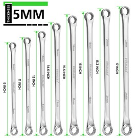 SWANLAKE 8PCS Extra Long Double Box End Wrench Set, CR-V, Less Effort Aviation Wrench Metric 8mm - 24mm