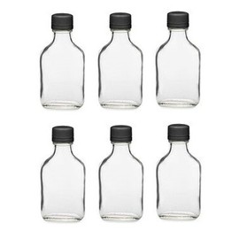 Nakpunar 6 pcs 100 ml Glass Flask Bottles with Black Tamper Evident Caps, 100 ml