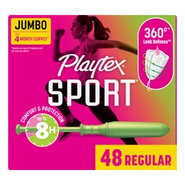 Playtex Sport Tampons Regular Absorbency, Fragrance-Free - 48ct | Regular Tampons for Women, Feminine Care, Playtex Tampon with 360 Leak Defense