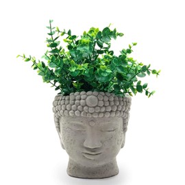 Designer Stone Buddha Head Planter-Solid Stone, with Drainage, Sealed for Outdoor Use, Made in The USA (Small)