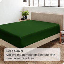 Bare Home Fitted Bottom Sheet Double - Premium 1800 Ultra-Soft Microfibre - Ultra-Soft Wrinkle Free - Deep Pocket - 35 CM Deep - 15" Deep - Double Fitted Sheet (Double, Forest Green)