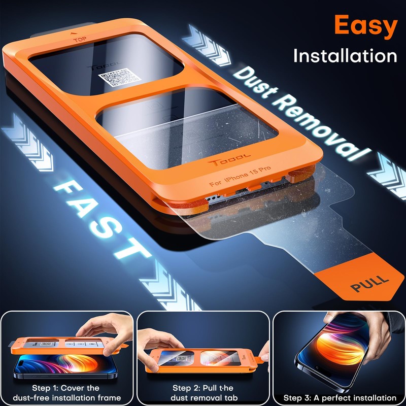 TOCOL for iPhone 15 Pro Screen Protector, [9H Hardness] [Military