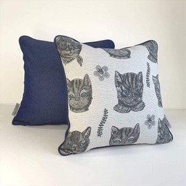 Out Style Throw Pillow Case Floral Imported Fabric (Nathalie Lete Cat Jacquard Grey Blue, 45x45)