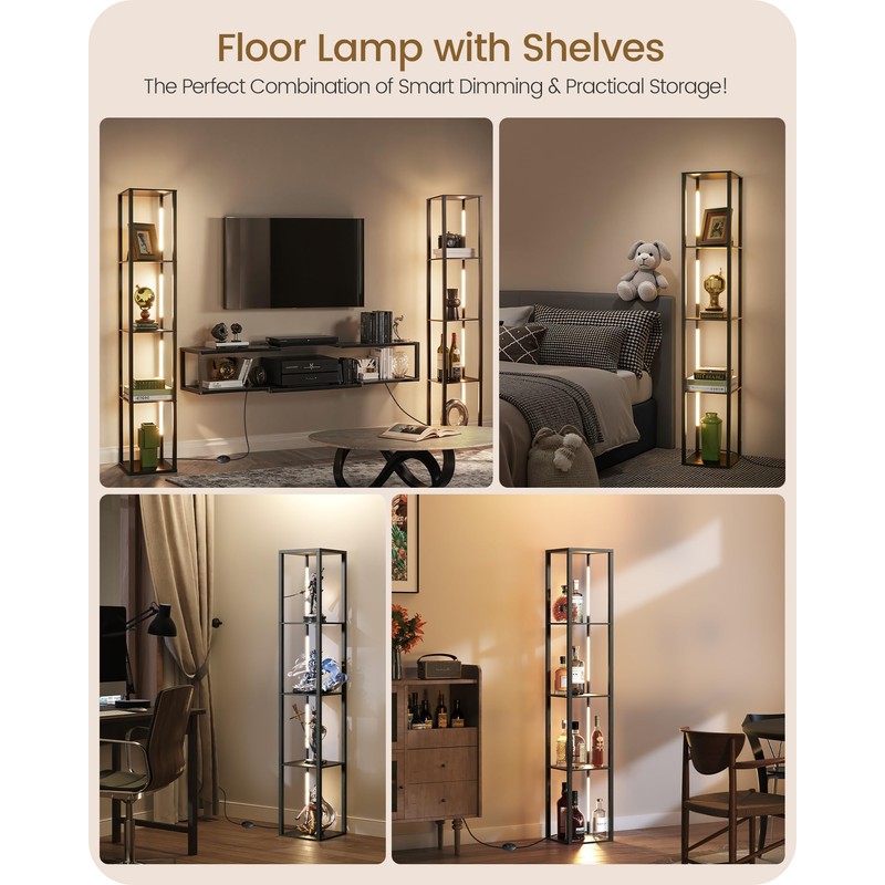 GOEBLESON 64.2" Display Shelf with Light, Modern Corner Floor Lampe