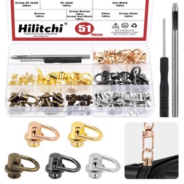Hilitchi 21 Sets Bronze D Rings Rivets for Leather Purse, D Ring Stud Screw 360 Degree Rotatable Ball Post Head Buttons Chicago Stud Screw with Screwdriver for Purse, Handbags