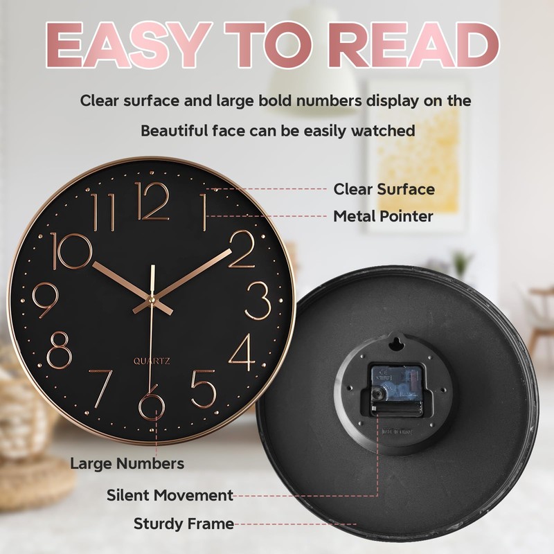 Delgeo Modern Wall Clock Decoration Non-Ticking Wall Clock for Decorative