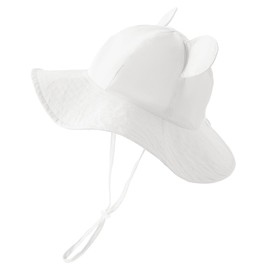Jastore Baby Girl Boy Sun Hat with UPF 50+ Bear Ear Infants Boys Cap Outdoor Adjustable Beach Hat with Wide Brim Bucket Hats (US, Age, 0 Months, 6 Months, White)
