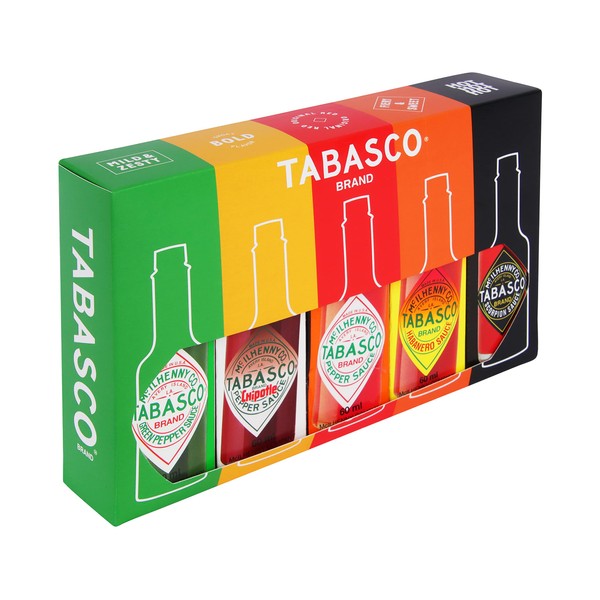 Coffret cadeau de la marque TABASCO : 5 bouteilles en verre de sauce piquante au piment (5*60ml) 100% naturelle