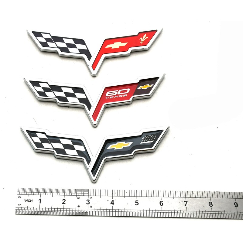 2Pcs Front Hood & Rear Fascia Crossed Flags Emblems Car