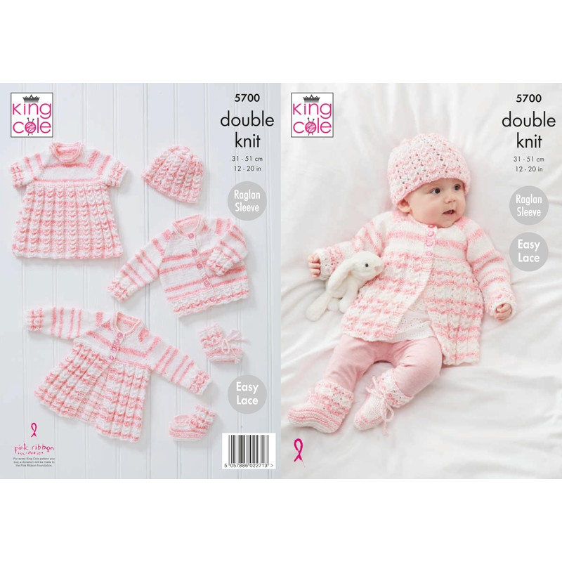 King Cole 5700 Knitting Pattern Baby Cardigan Top Matinee Coat