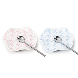 WEIMU 2pcs Ceramic Bow Spoon Rest Pink and Blue Cooking Spoon Holder for Kitchen Counter and Stove Top Large Utensil Spatula Tray Kitchen Gadgets Housewarming Gift 5.3 Inch