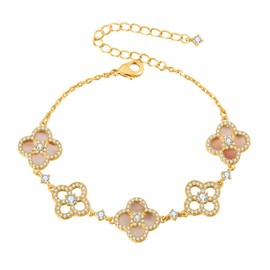 Qitian Clover Bracelet for Women 18K Gold Four Leaf Pink Lucky Link Clover Bracelets, Trendy lucky bracelets for women-GOLD-PINK