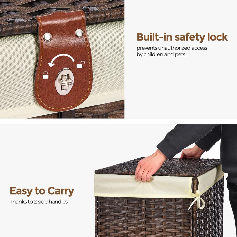 Honjourai Wicker Storage Basket with Lid,Rattan Shelf Basket with Removable